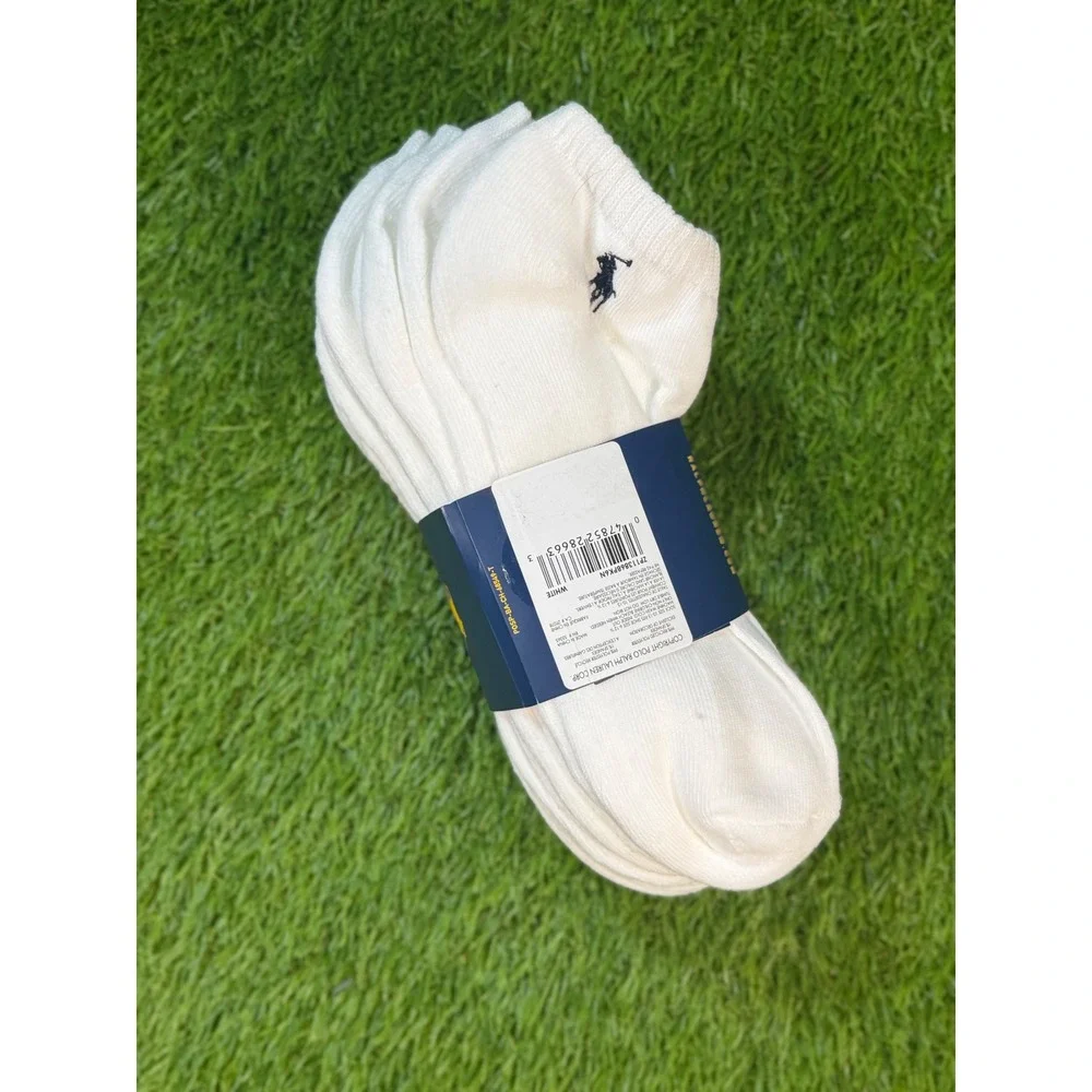 Polo Ralph Lauren 6 Pack White Classic Sport Ankle Socks Navy Pony Logo NEW